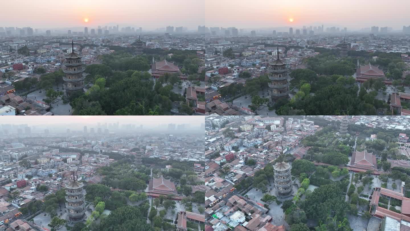 泉州开元寺东西塔航拍西街泉州市区建筑风光