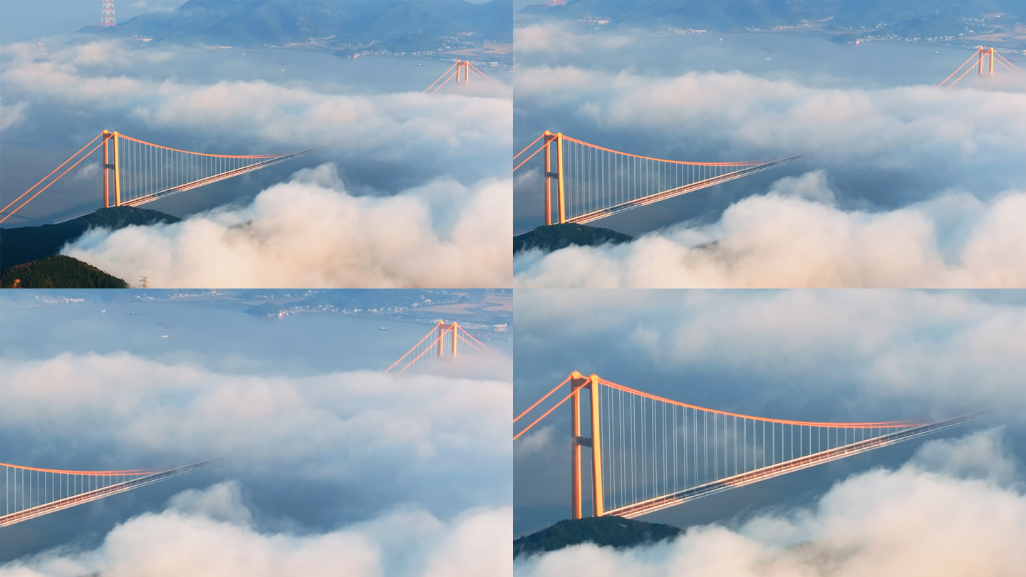 海上平流雾云海舟山跨海大桥西堠门大桥