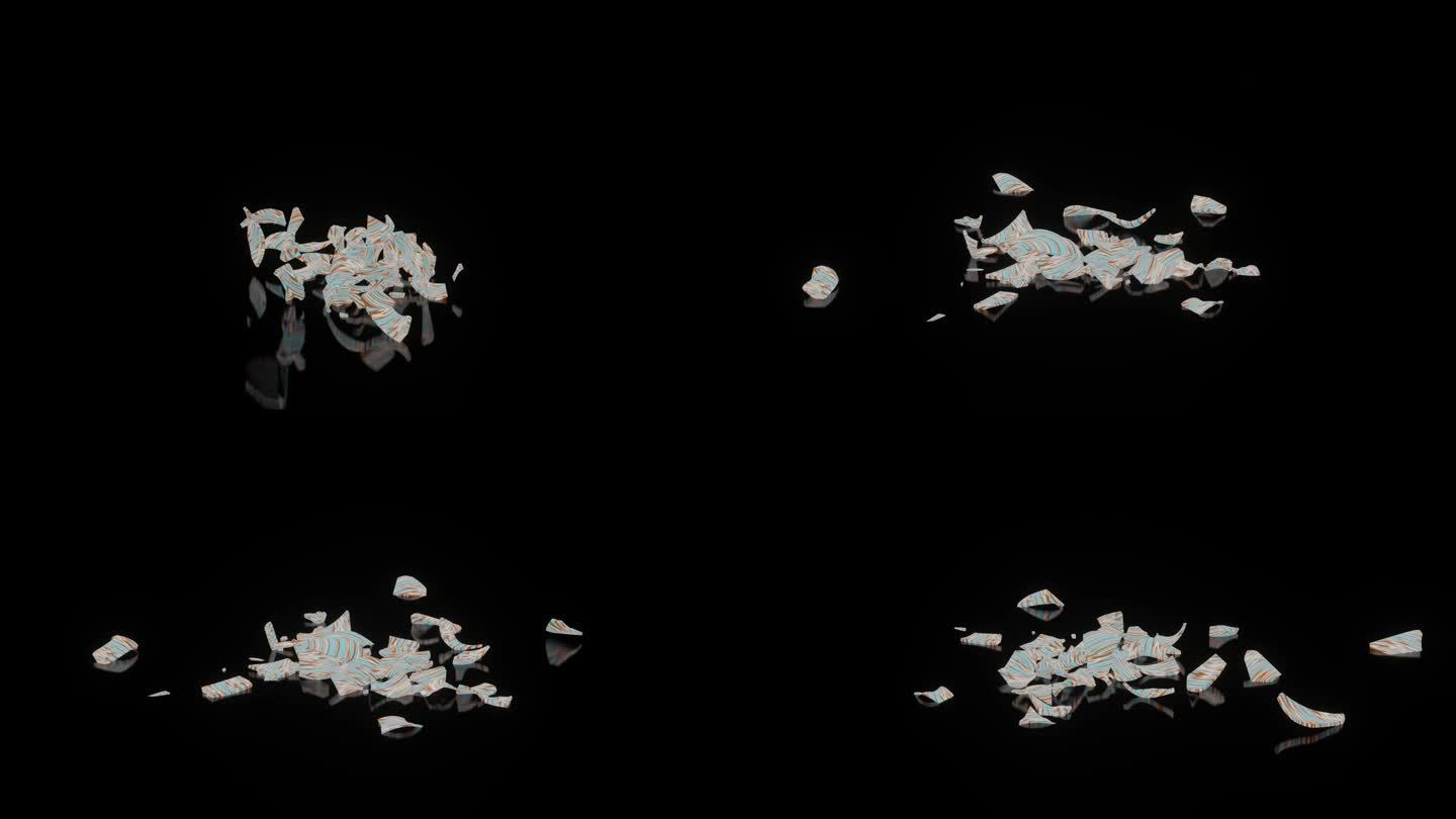 3d渲染动画打破一个美丽的花瓶成小碎片