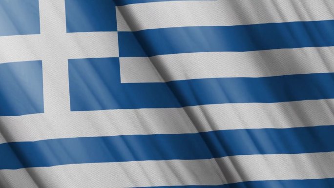 希腊挥舞着国旗。三维希腊国旗飘扬。希腊国旗4k分辨率背景。希腊国旗特写