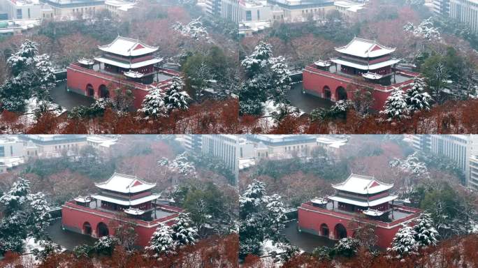 南京鼓楼雪景航拍