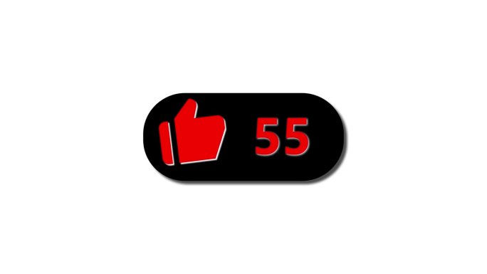 红色的社交媒体按钮，拇指向上的图标和数字90在白色背景上动画。