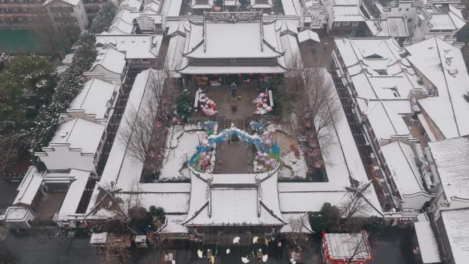 南京夫子庙雪景航拍