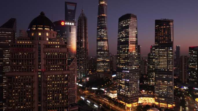 上海 陆家嘴 金融 四件套 夜景 航拍