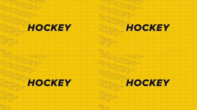 冰球黄色宣传片标题页动态动画循环。行介绍流上吸引人的显示屏幕无缝背景卡。创意推广节目广播体育设计。
