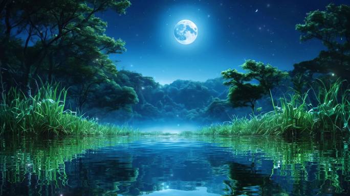夜晚自然风景水中倒影湖水静谧夏日
