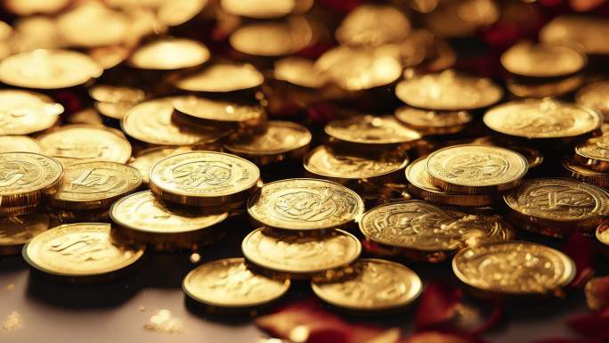 4K金币堆黄金钱币财富宝藏金钱货币背景