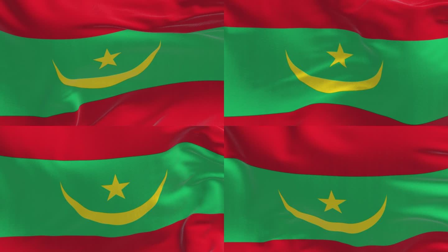 毛里塔尼亚国旗在风中飘扬的特写镜头
