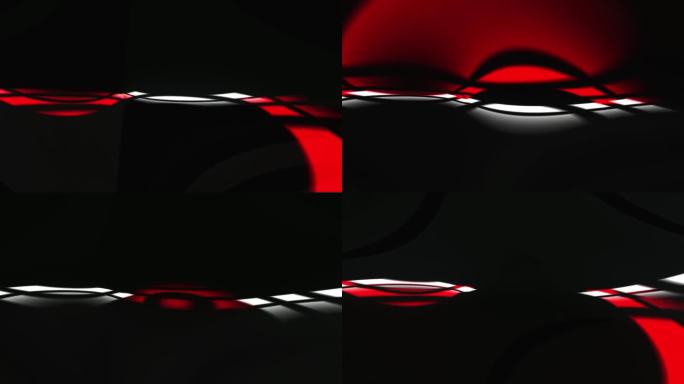 水平的白色和红色光线在黑色背景上流动。现代循环动画背景