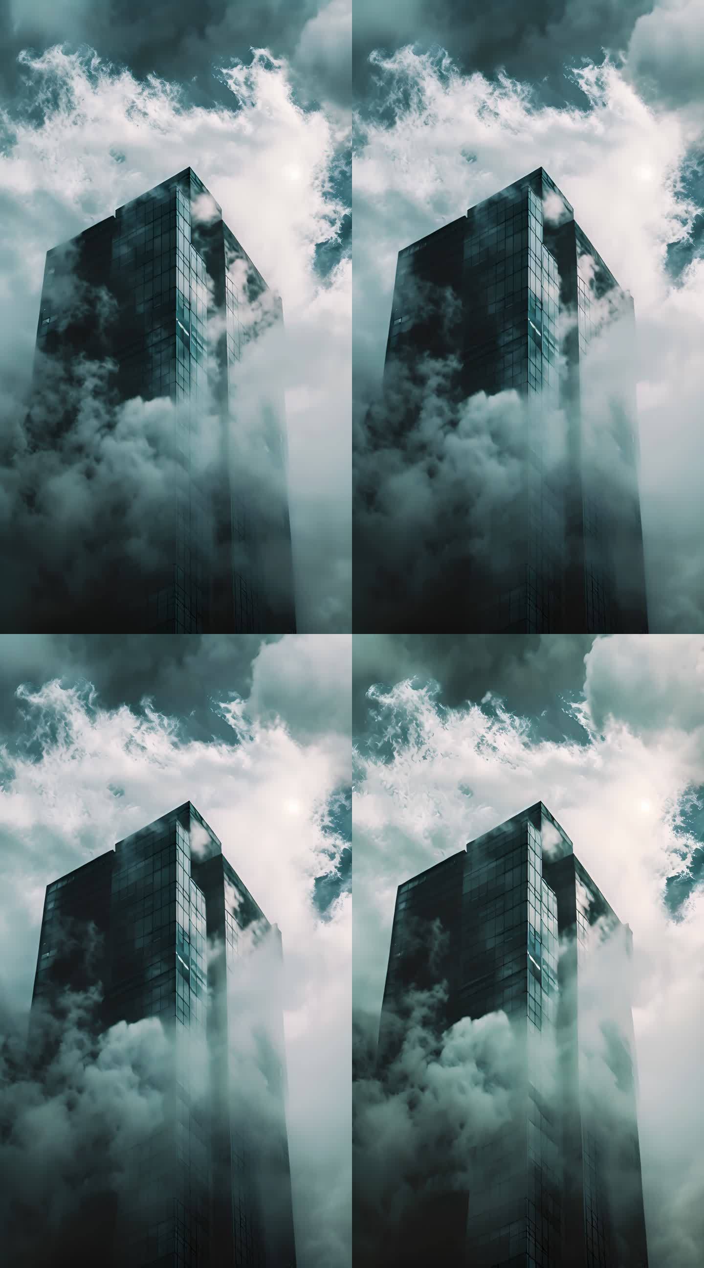 被云雾包裹着的城市大楼
