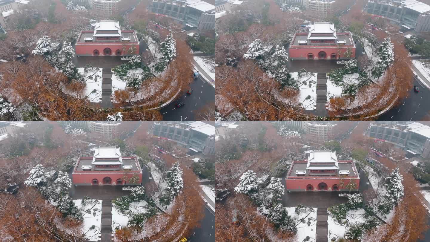 南京鼓楼雪景航拍