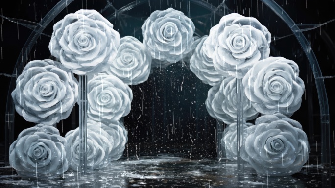 唯美玫瑰下雨场景