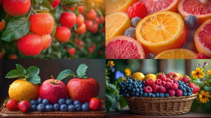 新鲜水果+水果切片+果园