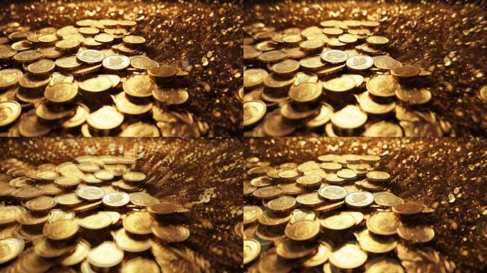 4K金币堆黄金钱币财富宝藏金钱货币背景4