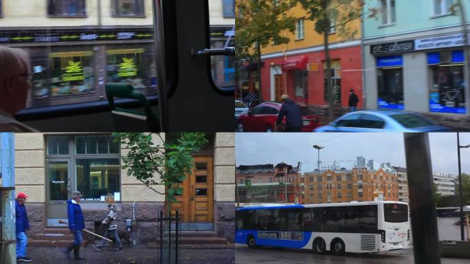 北欧芬兰赫尔辛基电车看街头