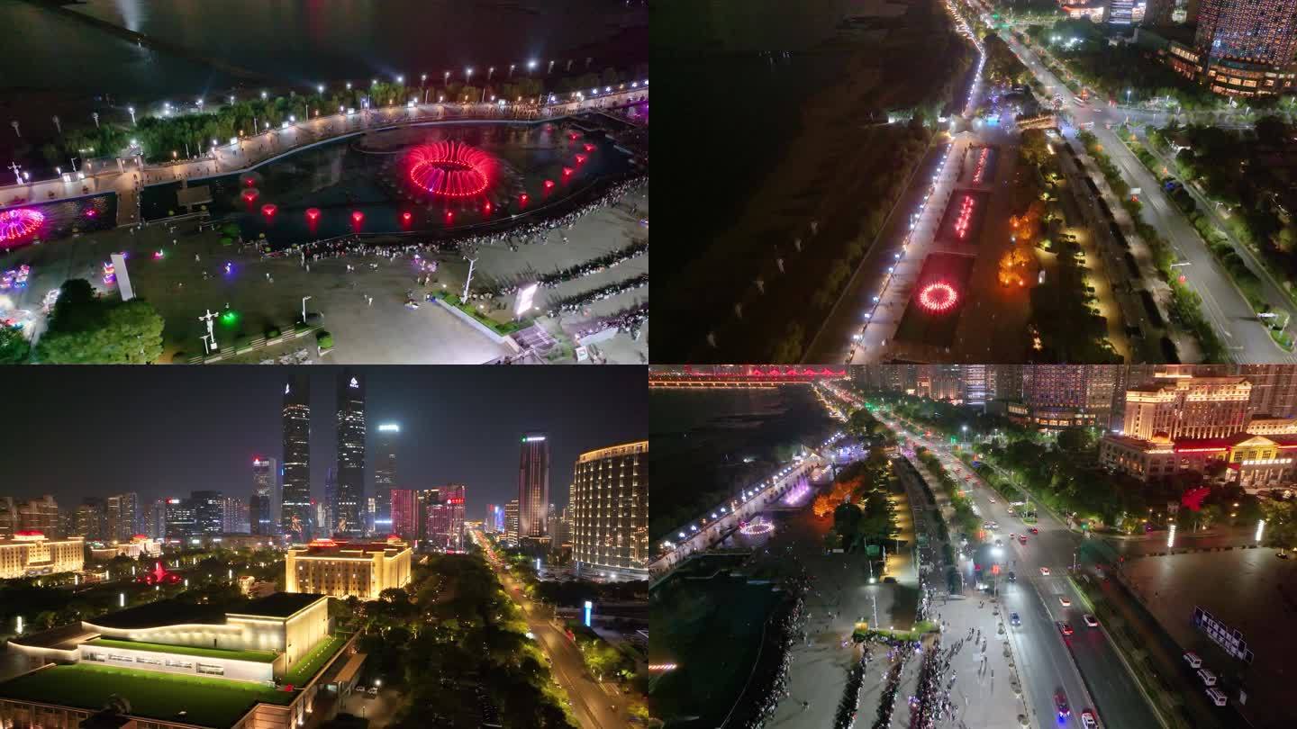 江西南昌红谷滩区秋水广场音乐喷泉夜晚夜景