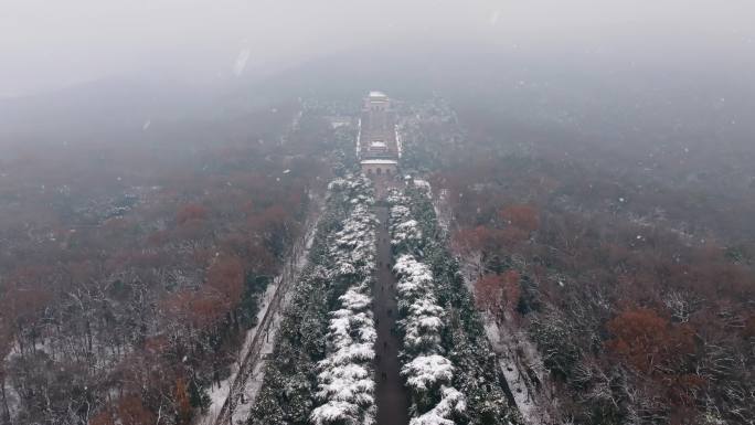 南京中山陵雪景一镜到底航拍