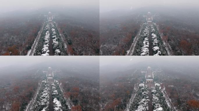 南京中山陵雪景一镜到底航拍