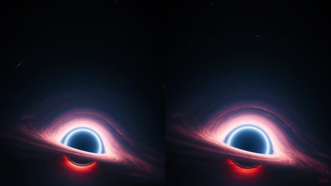 星际黑洞奇点绕吸积盘垂直广角拍摄