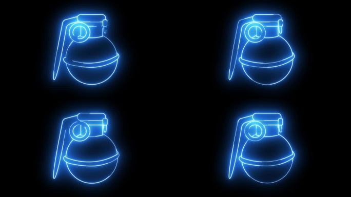 动画手榴弹炸弹图标与发光的霓虹灯效果
