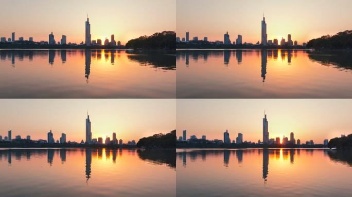 南京黄昏玄武湖拍摄紫峰大厦