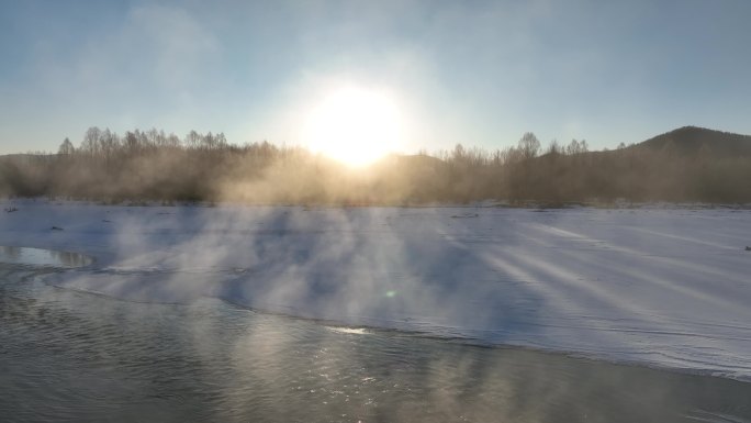 林海雪原冰河冻雾阳光