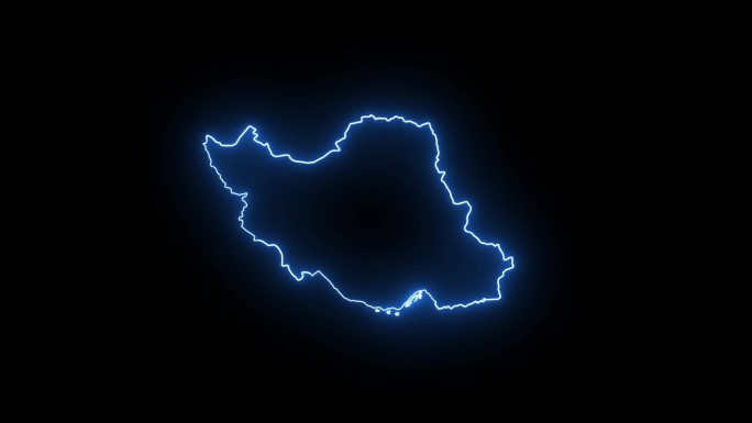 动画伊朗地图图标与发光的霓虹灯效果