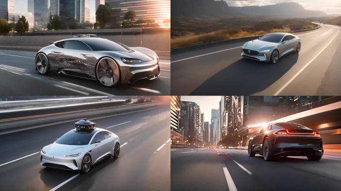 未来豪华汽车在道路上行驶 科技感