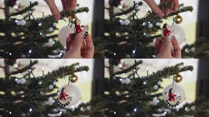 挂在圣诞树上的彩色小木饰