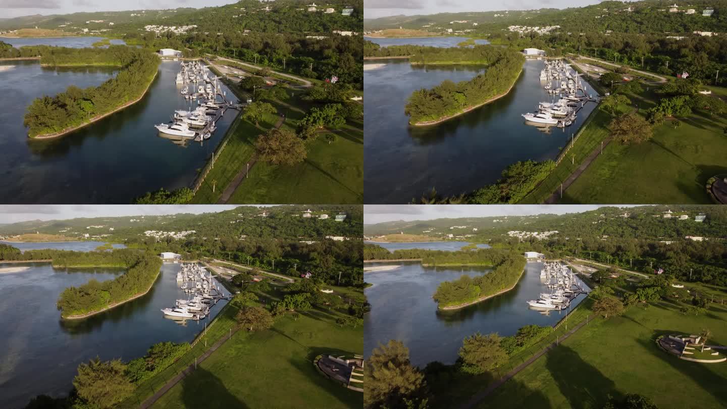 在塞班岛的美国纪念公园，无人机拍下了游艇