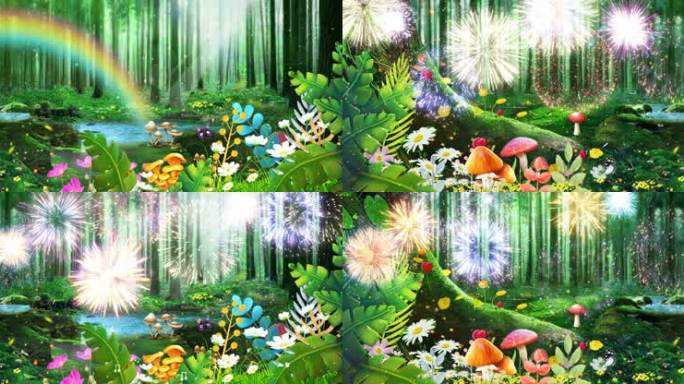 森林音乐会-彩虹和礼花六一儿童节卡通屏幕