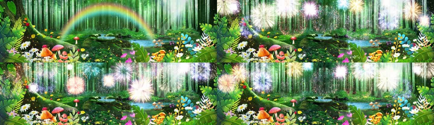 森林音乐会-彩虹和礼花六一儿童节卡通屏幕