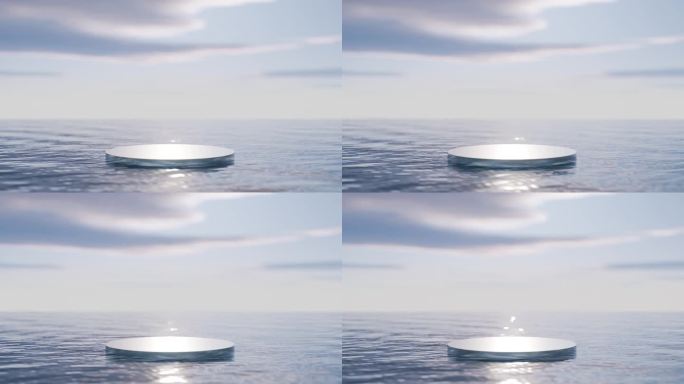 封闭平台的4K镜头，在海浪和蓝天上展示产品。