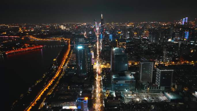 南京城市中轴线夜景风光航拍