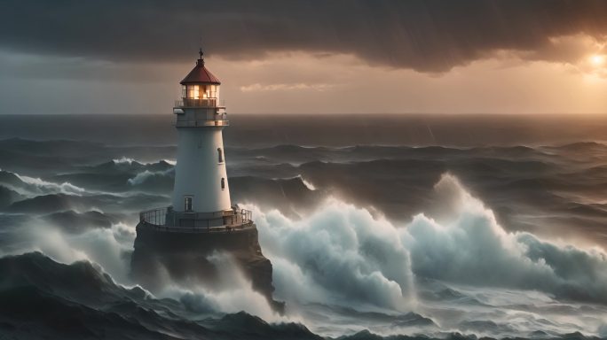 海上 灯塔 狂风暴雨