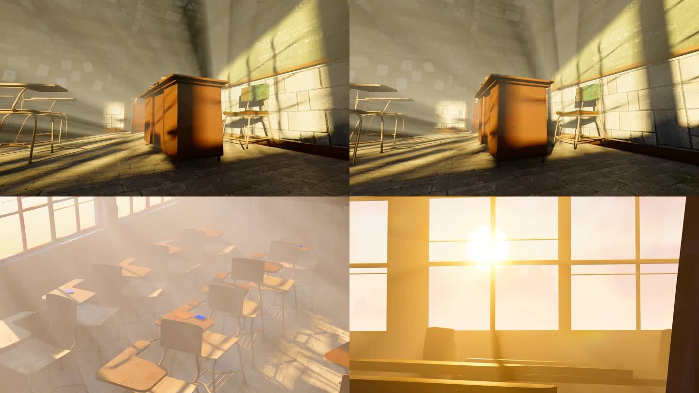 太阳光照射进空旷废弃的老教室视频