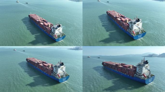 集装箱货轮航拍轮船航行货船海上丝绸之路