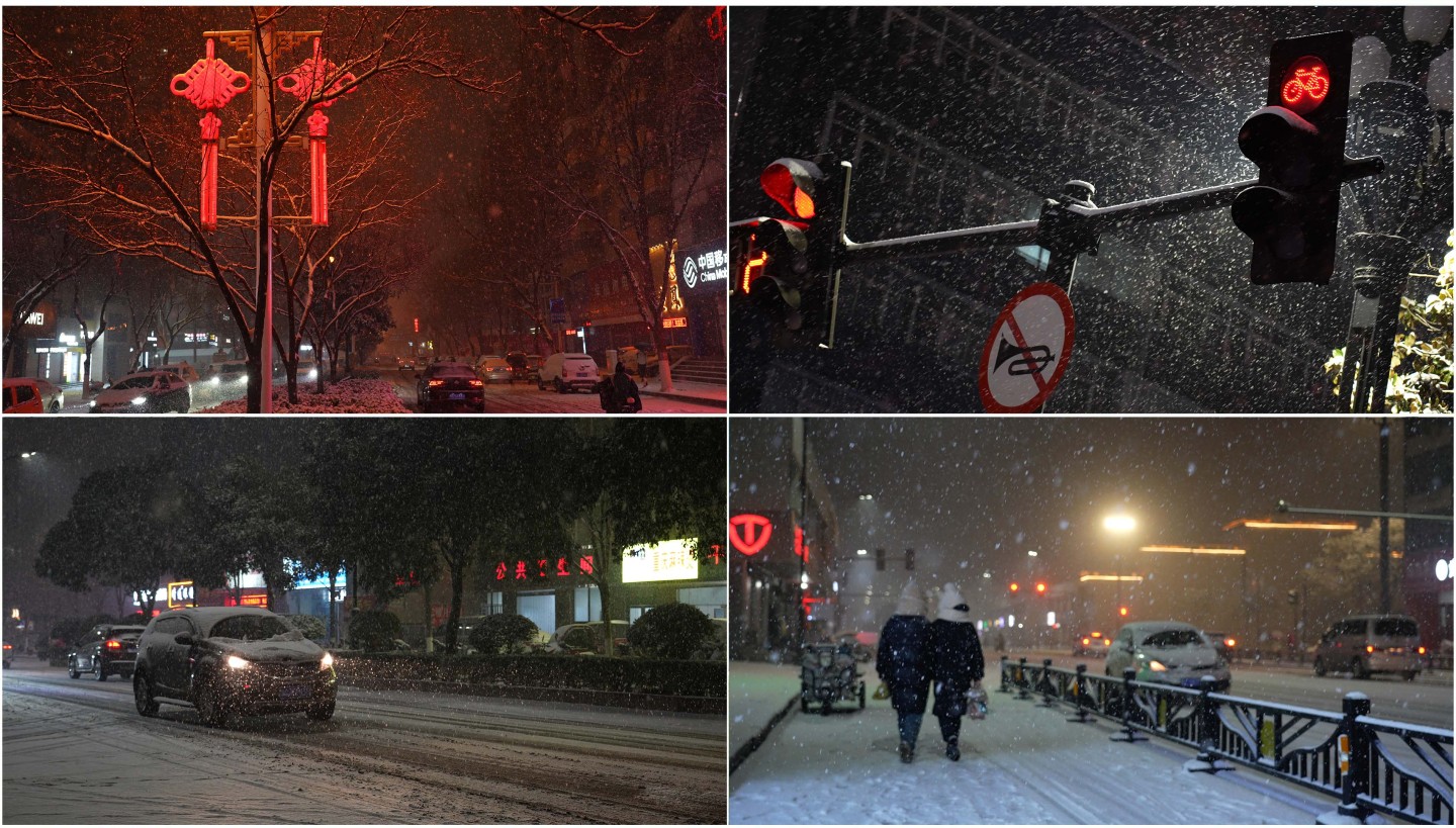 雪夜城市街头慢动作