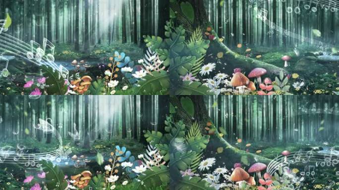 森林音乐会-冷调大屏幕背景六一儿童节卡通
