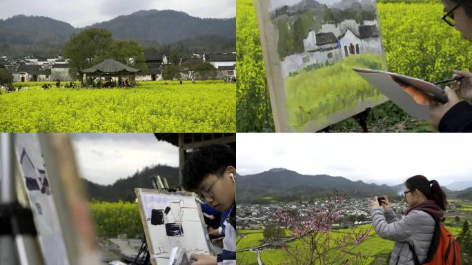 安徽省黄山市西递村西递古镇油菜花海 写生