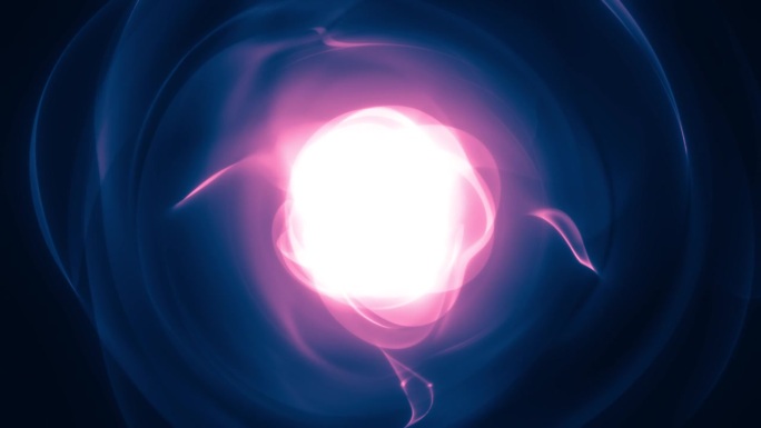 动画背景在柔和的颜色，梯度闪亮的霓虹灯能量核心，原子核爆炸。未来主义抽象3D渲染发光粉蓝色原子4K。