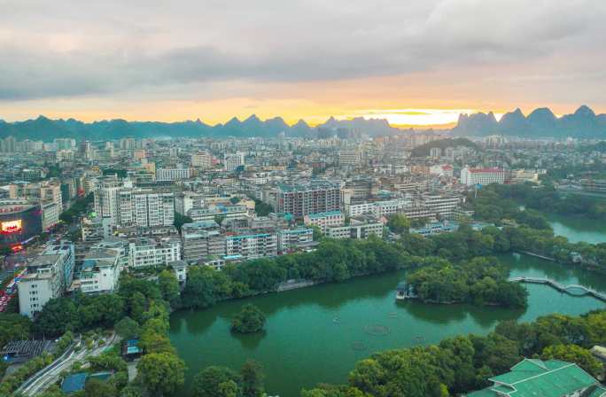 桂林市区城市建设日落风景好看大气片尾