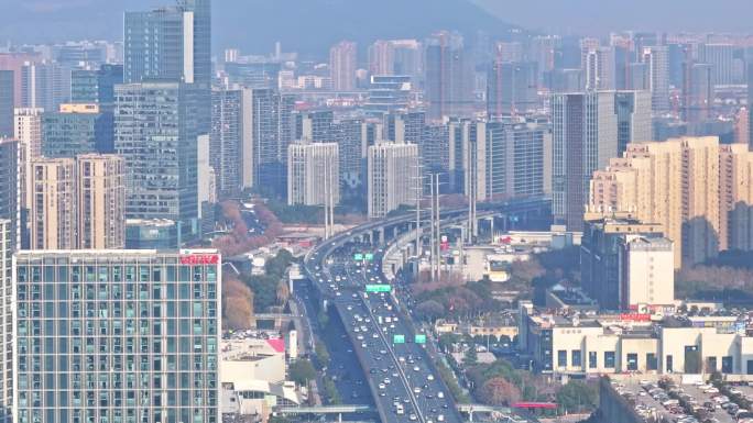 杭州城市高架桥高架路航拍