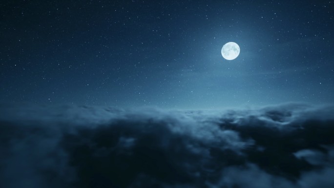 夜晚水面上的月亮云层上的月亮