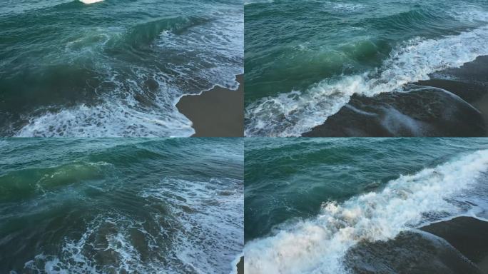 海浪和清澈的海水在沙滩上，在欧洲，在法国，在奥西坦尼亚，在东方比利牛斯山脉，在argel<e:1>，