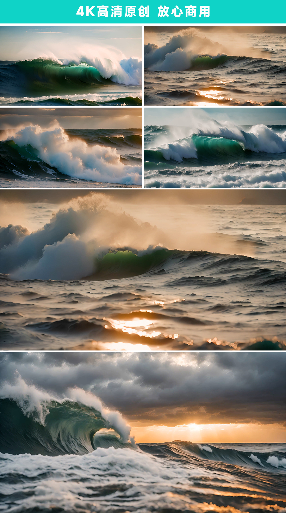 4K大海海浪翻滚浪花特写慢镜头