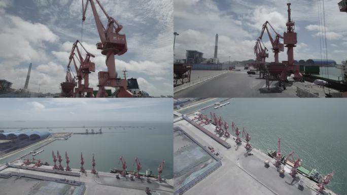 【4K】海边港口码头起重机吊机运输船航拍