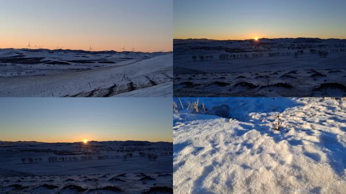 日出-坝上草原早晨雪景风光