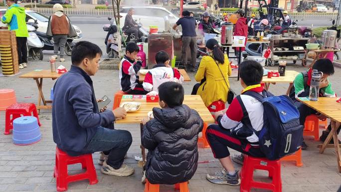 南方城市路边摊美食早市早点摊 人间烟火