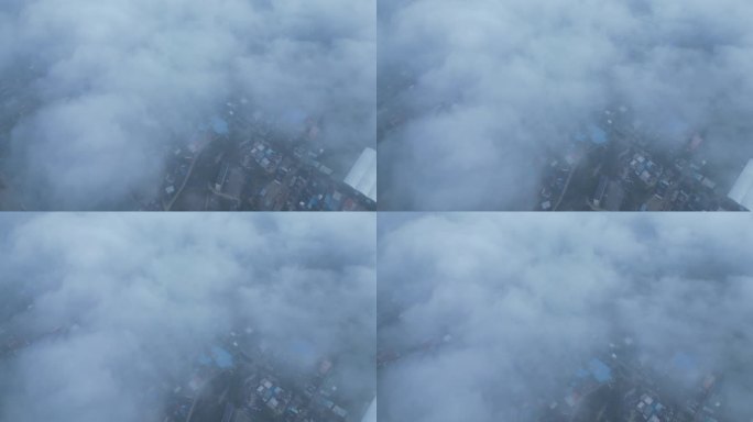 云雾缭绕的乡村城镇风景